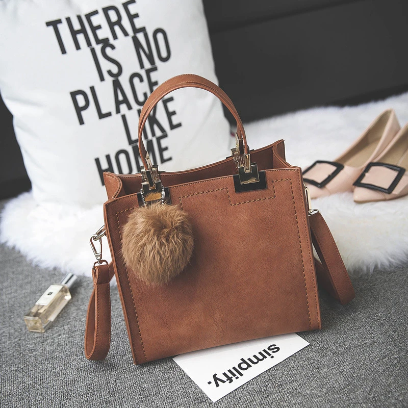 

NEW Women Single Shoulder Bags Fur Ball Womens Tote Bag Retro Bag Vintage Bags Handbags