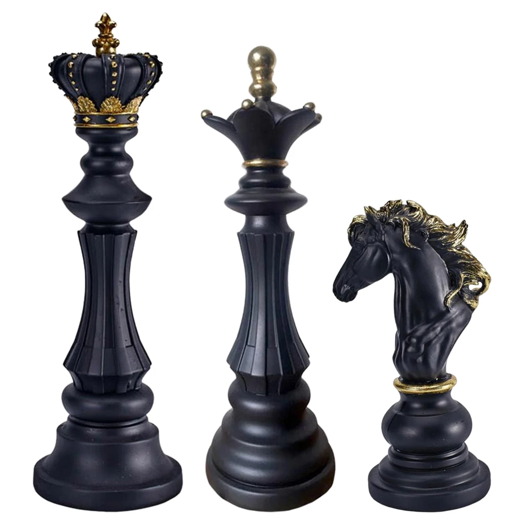 

Resin Chess Statue Figurine International Chess House Wine Cabinet Decors