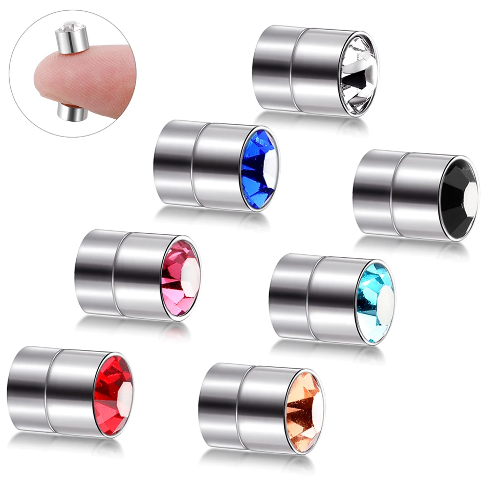 

6mm 2Pcs Punk Steel Fake Piercing Magnetic Ear Stud Set Crystal Rhinestone Magnet Earrings Body Jewelry Fake Septum Piercing