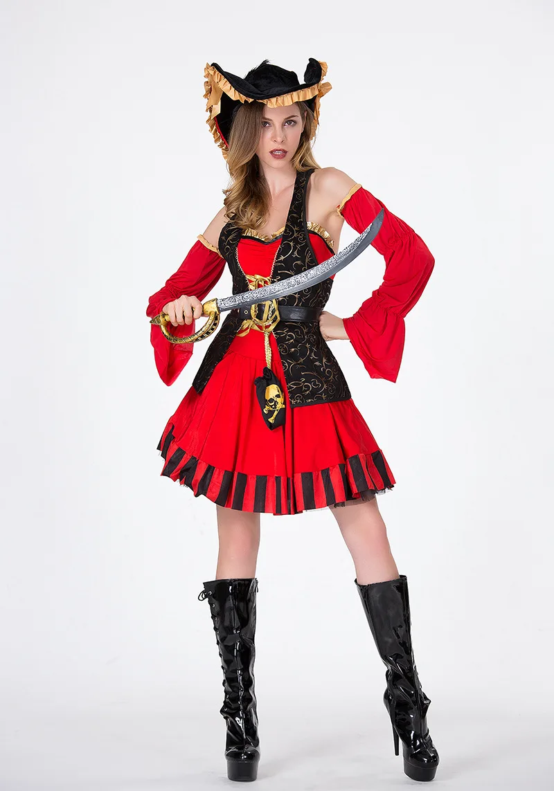 

Caribbean Pirates Captain Costume Halloween Role Playing Cosplay Suit Medoeval Gothic Fancy Woman Dress S-2XL