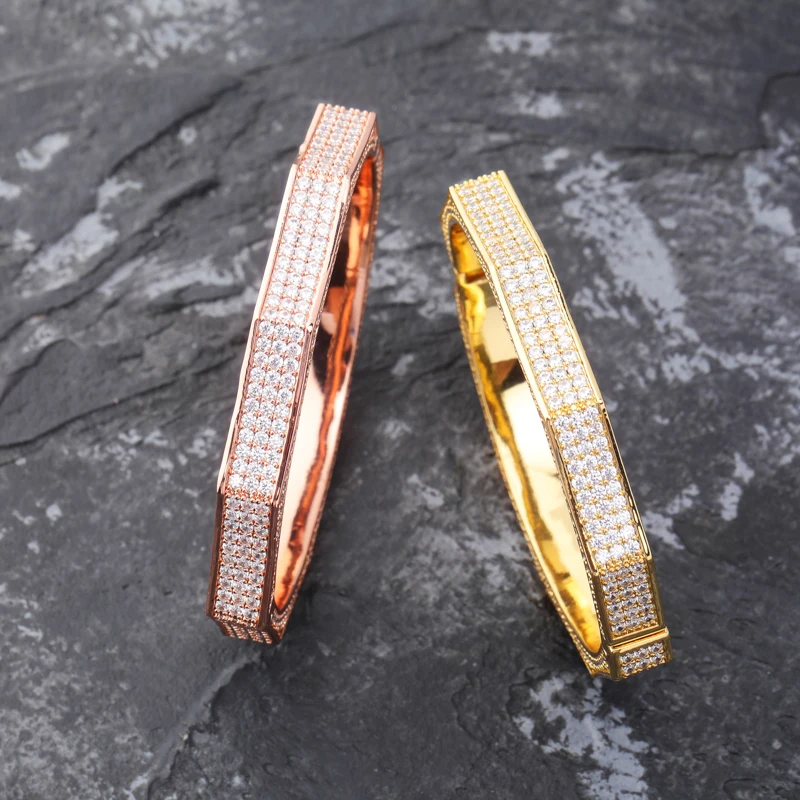 Фото TOPGRILLZ Роскошный Iced Out Bling кубический циркон розовое золото серебряный цвет многоугольник Браслет Микро Проложить CZ камень хип-хоп ювелирные изделия №3
