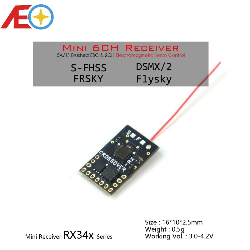 AEORC серия RX34X мини микро RX 6-канальный приемник, встроенный 1S 5A матовый ESC и функция электромагнитного сервоуправления