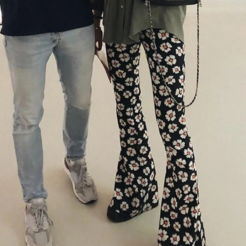 Women's Flare Pants High Waist Trouser Suits Bag Hip Woman Traf Floral Print Clothes Sweatpants Clothing Wide Leg Flared Pants