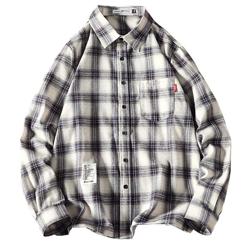 

2021 Autumn New Japanese Literary Plaid Leisure Large Men's Long Sleeve Shirt Trend
