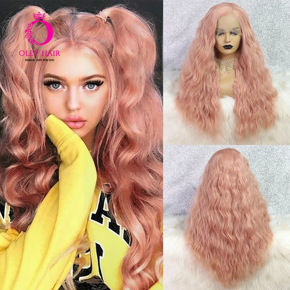Deep Wave Pink Wig Glueless Synthetic Lace Front Wig High Temperature Fiber Drag Queen Cosplay Wigs For Black Women EEWIGS