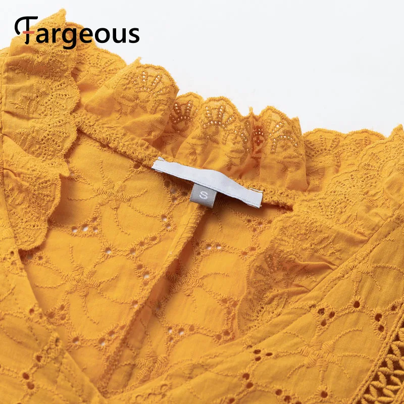 Женская блузка в горошек Fargeous кружевная с треугольным вырезом летняя 2019|Блузки| |