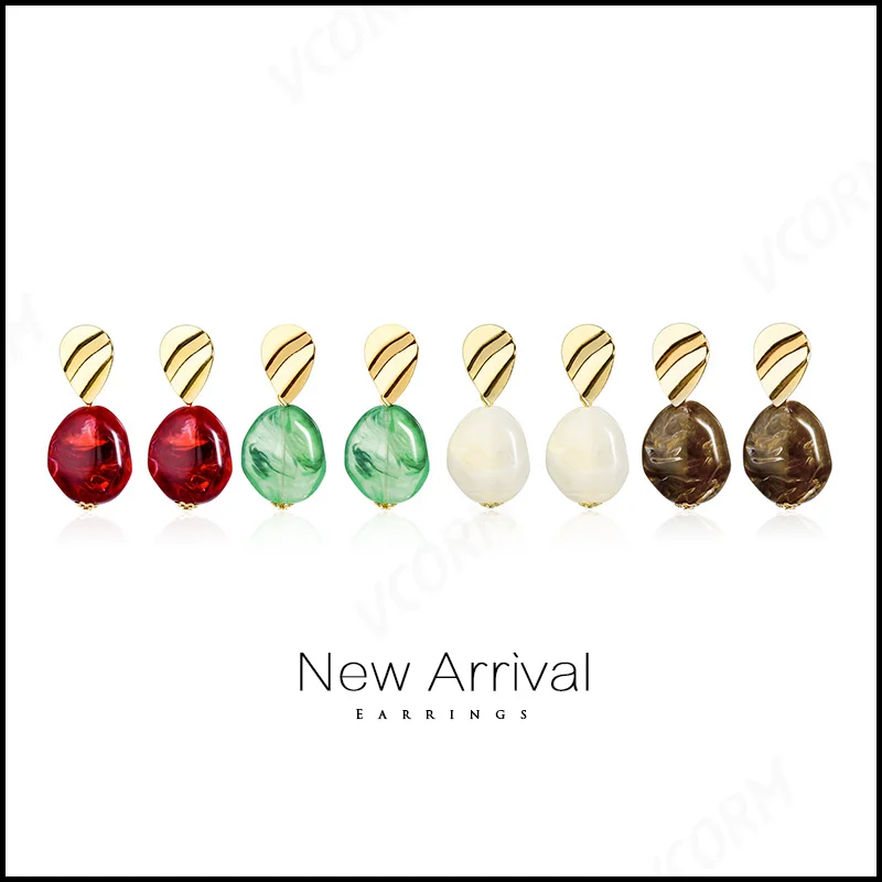 

VCORM New Fashion Korean Natural Stone Earrings For Women Statement Red Dangle Drop Earrings 2020 double eleven Jewelry Gift.