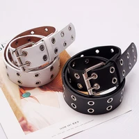 new pu belt womens punk chain fashion adjustable black double eyelet grommet leather buckle belt for women vintage belts