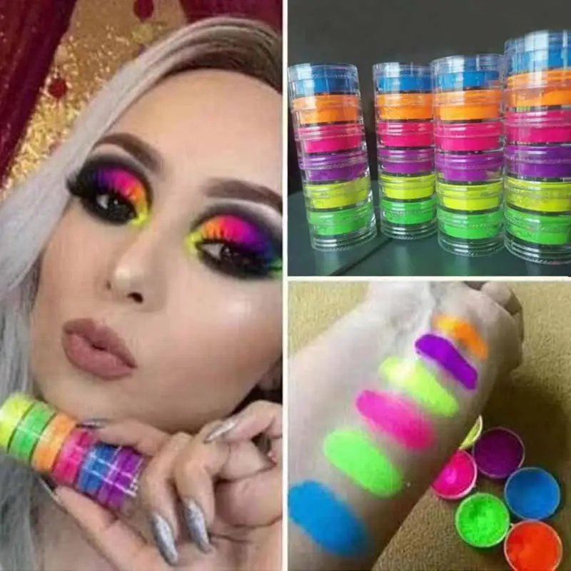 

6 Colors Mixed Neon Powder Eyeshadow Matte Mineral Sequin Nail Powder Shimmer Shiny Eye Shadow Palette Makeup Tool Set TSLM1