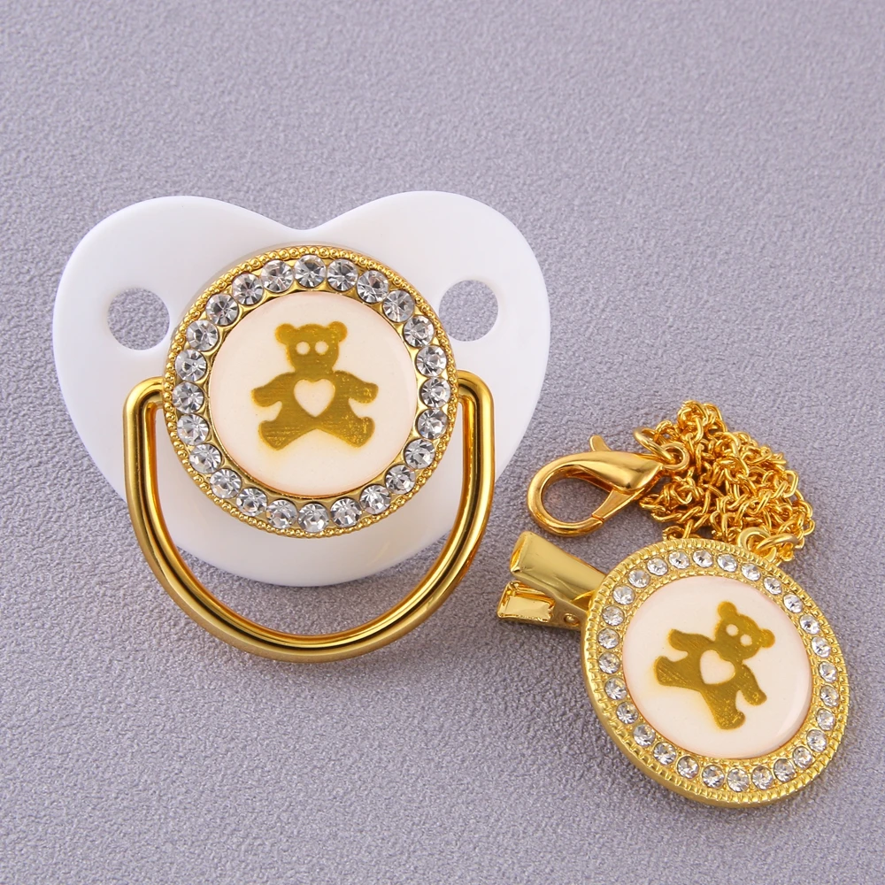 

Bling Bling White Cartoon Bear Baby Pacifier Lollipop Elegant Infant Dummy Chupeta Cocka Baby Shower Gift