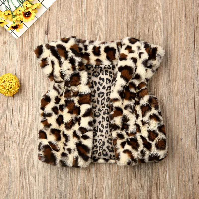 Cute Toddler Kids Baby Girl Warm Fuzzy Leopard Vest Fashion Sleeveless Coat Jacket Fur Waistcoat | Детская одежда и обувь