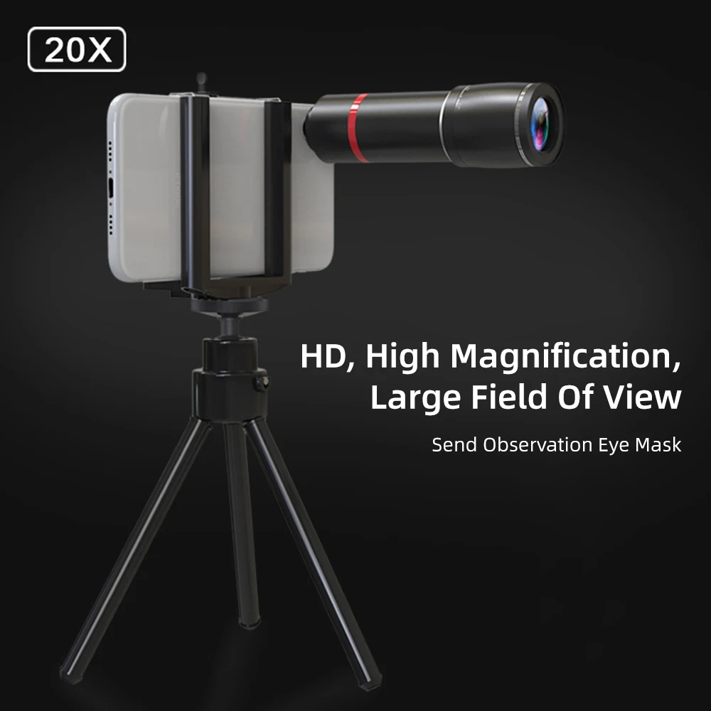 Объектив для мобильного телефона 20X из сплава HD супер широкоугольный штатив