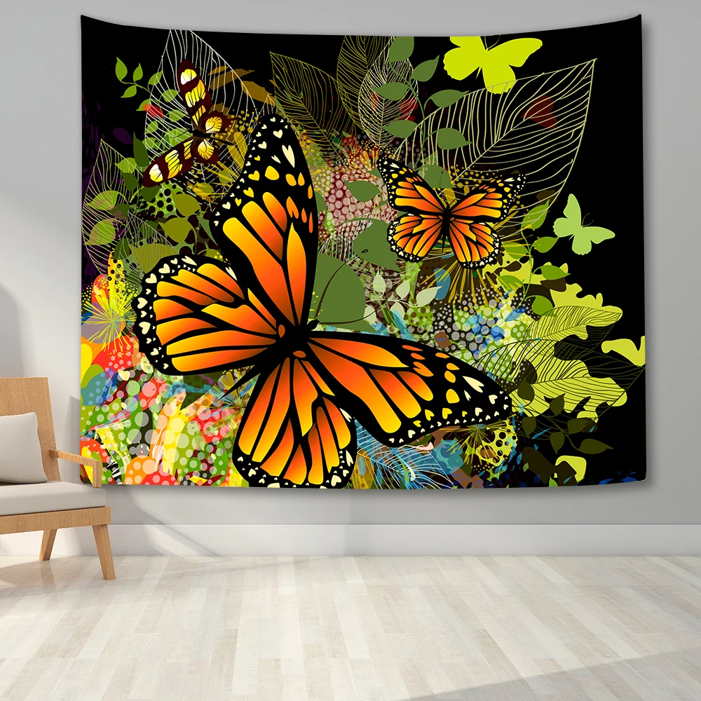 

Butterfly Flower Tapestry Wall Hanging Home Insect Plant Print Sofa Background Hanging Decoration Bedside Painting