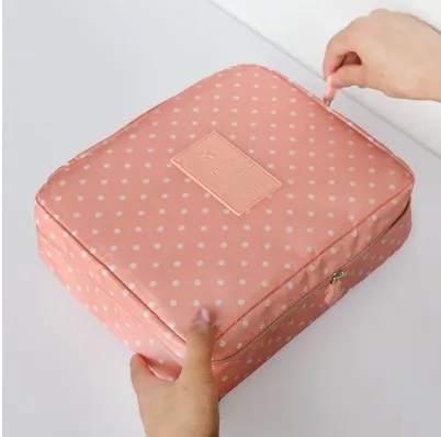 Multifunction Travel Cosmetic Bag Women Makeup Bags Toiletries Organizer Waterproof Female Storage Make Up Cases Wholesale - Цвет: pink dot