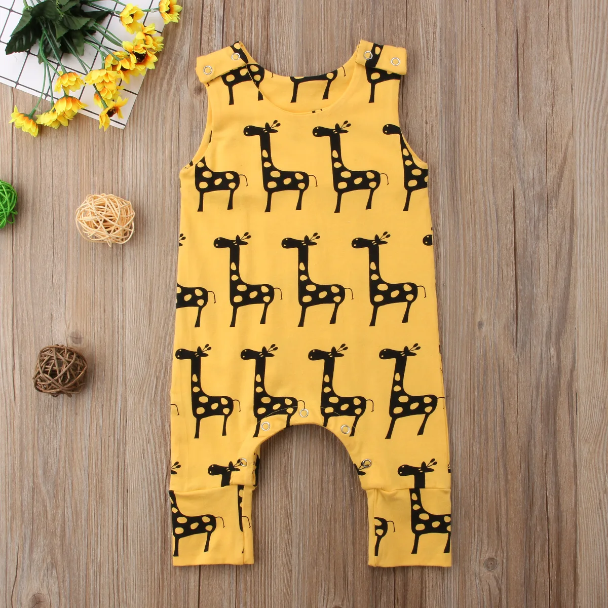 

Baby Boy Cute Cartoon Animal Giraffe Printed Romper 0-24M Infant Toddler Summer Casual Sleeveless Cotton Jumpsuit 2021 New