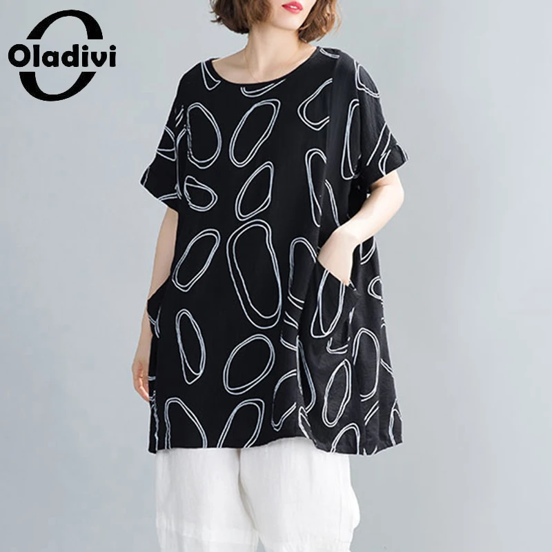 

Oladivi женская одежда большого размера, модные повседневные свободные хлопковые льняные блузки 2021, летние дамские рубашки, топ, туника, блузы ...