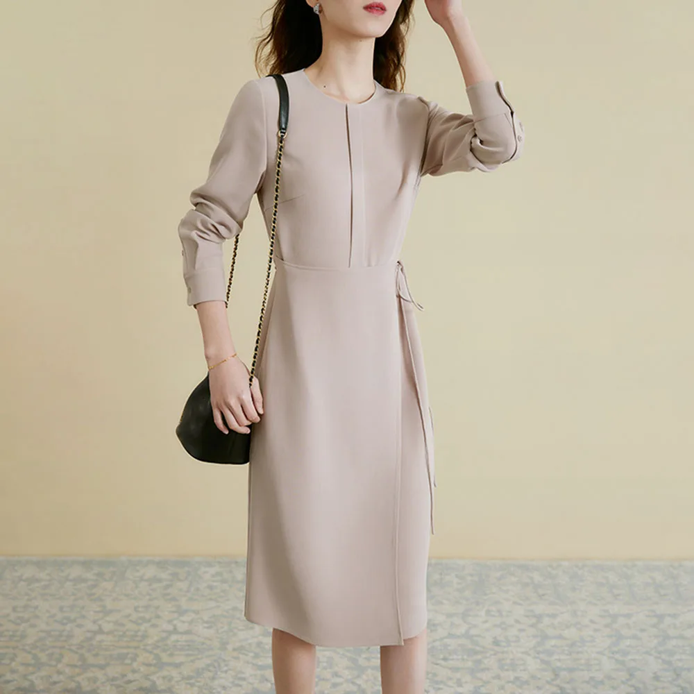 Женские платья Элегантные Осенние женские 2021 с длинным рукавом круглым вырезом