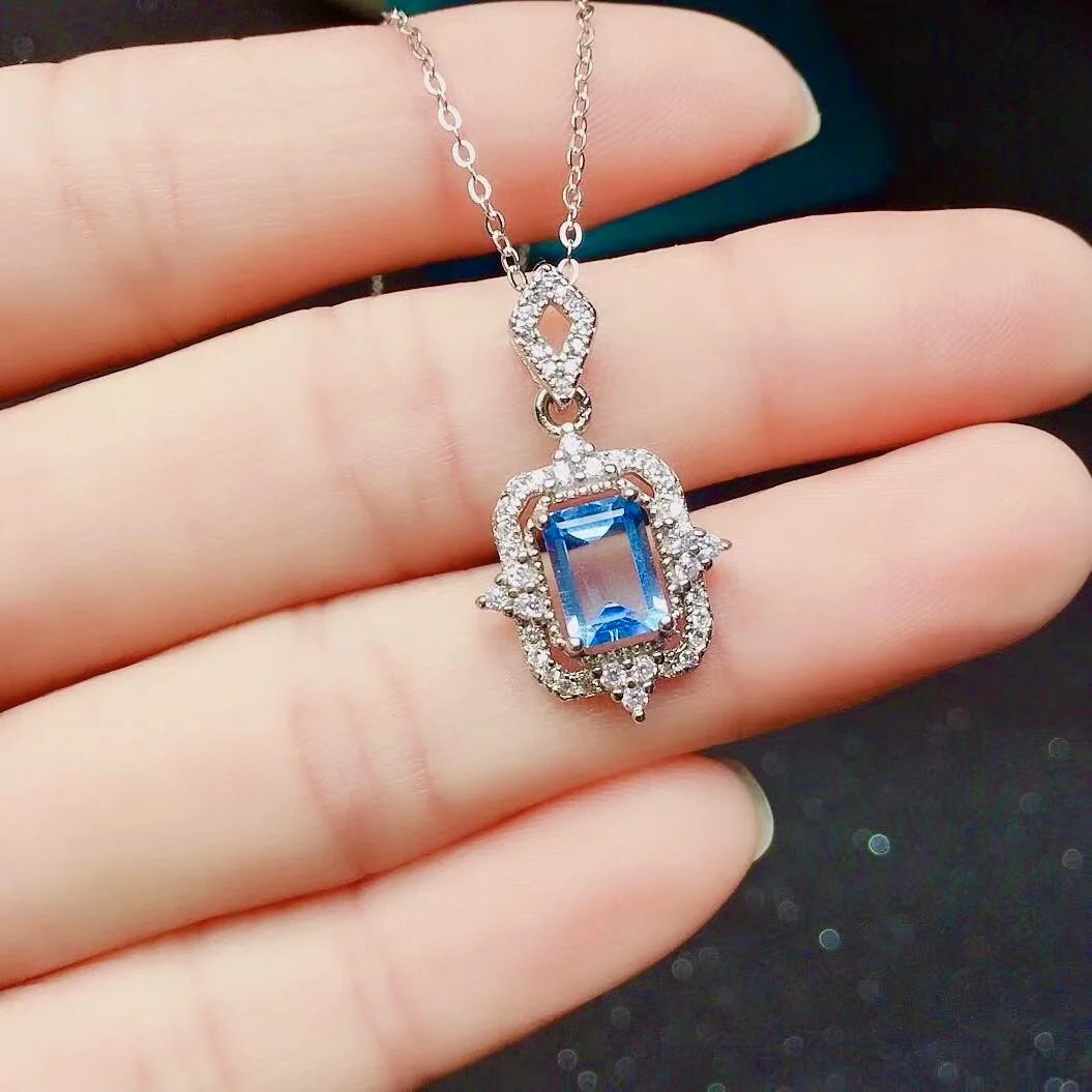 

Vintage Silver Topaz Necklace Pendant for Woman 5mm*7mm VVS Grade Natural Topaz Pendant 925 Silver Topaz Jewelry