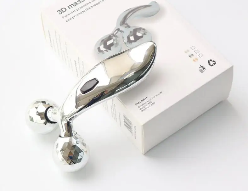 3D роликовый Серебряный массажер для лица 360 Вращающийся Тонкий Массажер всего