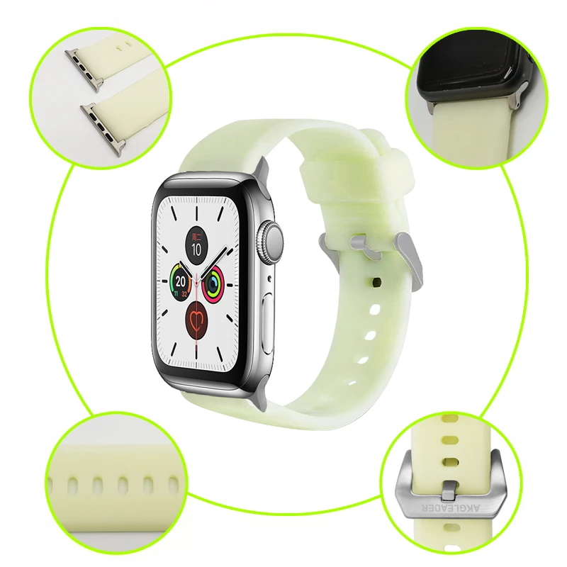 Ремешок для часов Apple Watch Series 4 5 40/44 мм светящийся спортивный мягкий резиновый