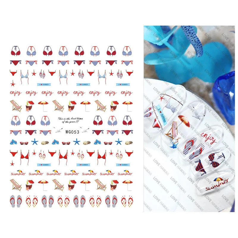 10PCS Summer Beach Series Nail Stickers Fresh and Beautify Nail Beauty