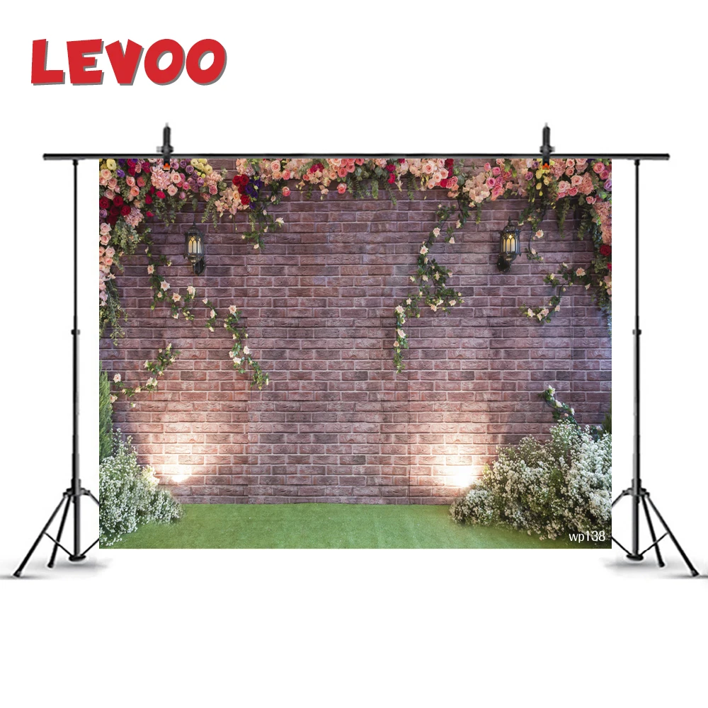

LEVOO Photography Backdrop Wedding Ceremony Flowers Grass Brick Wall Photo Studio Photo Background Photocall Shoot Props Vinyl