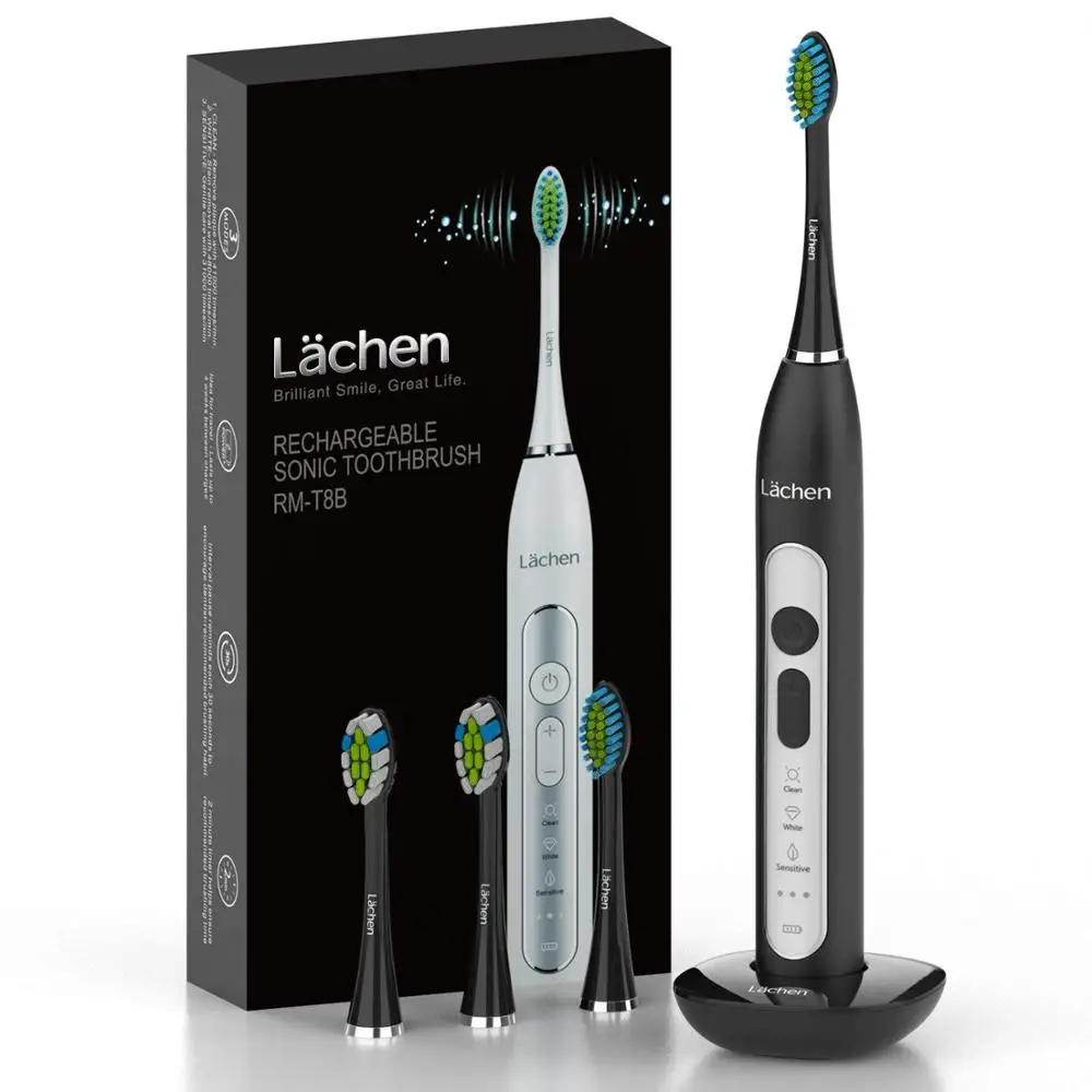 black Lachen T8B электрическая зубная щетка для взрослых с таймером, USB перезаряжаемая электрическая зубная щетка с 4 шт. сменной головкой - Цвет: black