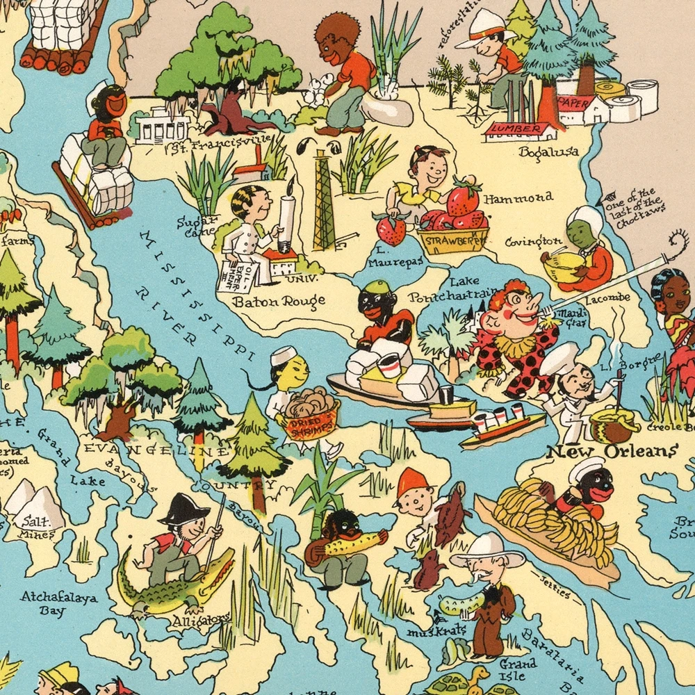 Соединенные Штаты опубликованная в 1935 карта Луизианы большой винтажный постер с