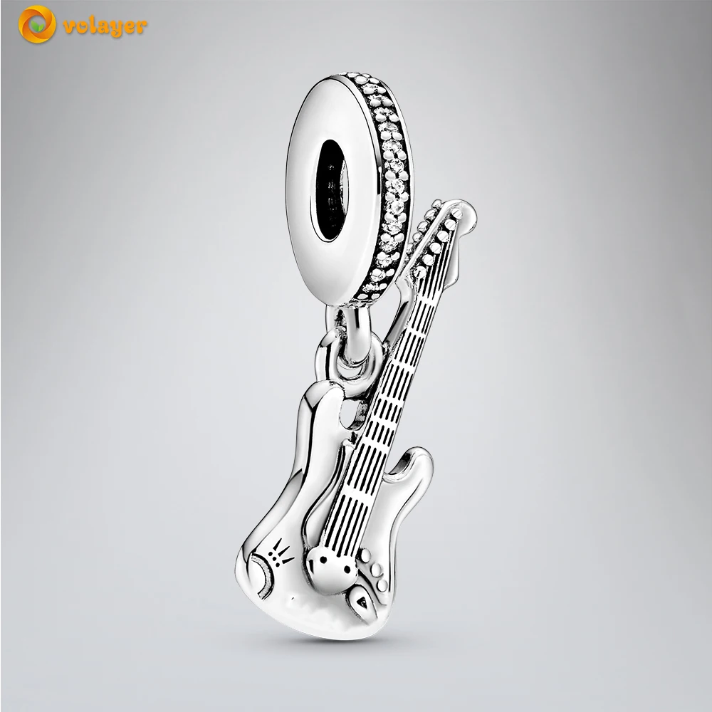 volayer 925 sterling silber perlen elektrische gitarre baumeln charme fit original pandora armbänder für frauen schmuck der geschenk free g