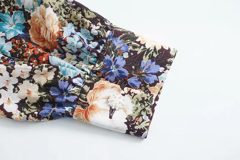 

Spring Autumn Floral Printed Short Blouse Women Office Lady Turn-down Collar Bow Shirt Women Clothes
