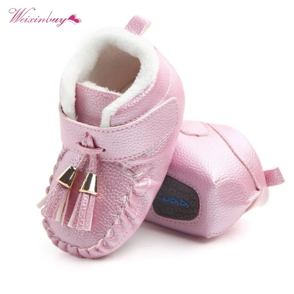 

WEIXINBUY Princess PU Suede Leather Newborn Baby Boy Girl Baby Moccasins Soft Shoes Fringe Soft Soled Non-slip Fringe Shoes