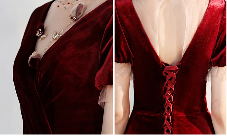 SSYFashion зима новый банкет Элегантный бордовый вечернее платье дворца Винтаж