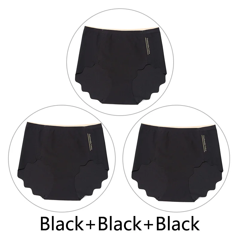 Black Black Black 3 шт., Мягкие Бесшовные трусы, женские сексуальные трусики с оборками, женское Ультра тонкое нижнее белье, женские L-XXL, большие размеры, нижнее белье, новинка - Цвет: Black Black Black