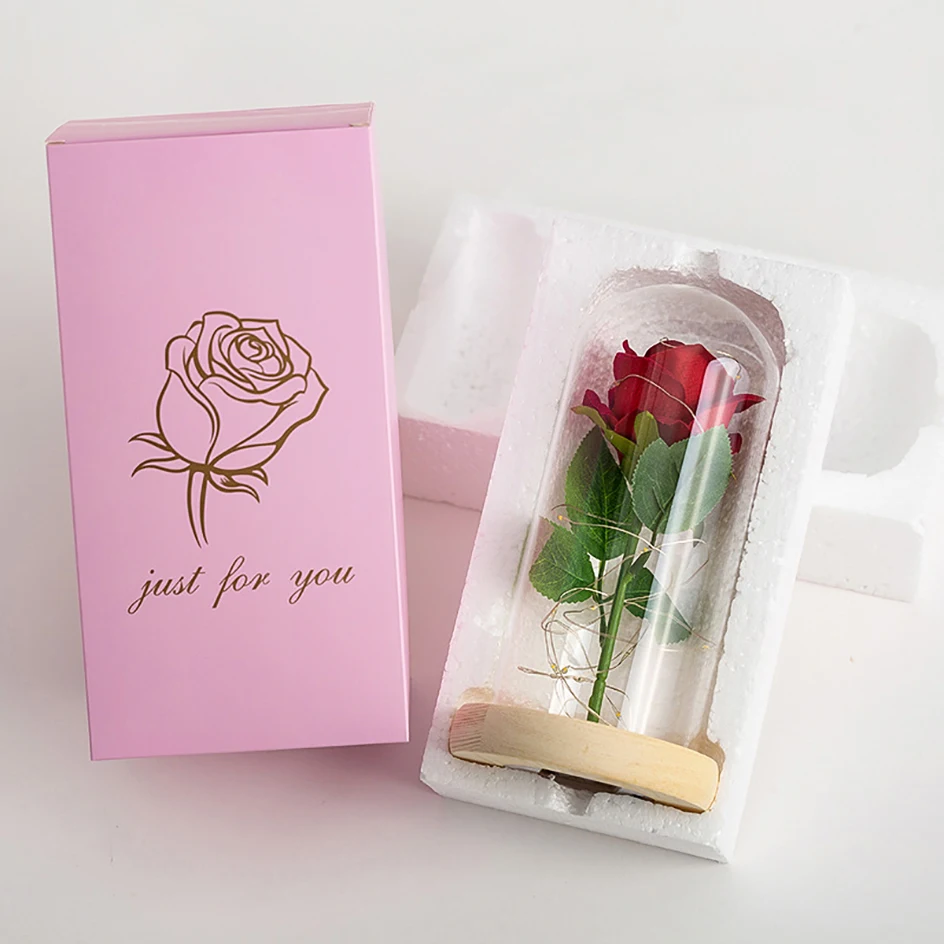 

Beauty The Beast Artificial Eternal Rose LED Light In Glass Cover Christmas Home Decor for Mother Valentines Day New Year Gifts