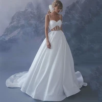 eightree white wedding dresses 2022 glitter sweetheart bridal dress satin sleeveless sweep train wedding evening gowns plus size