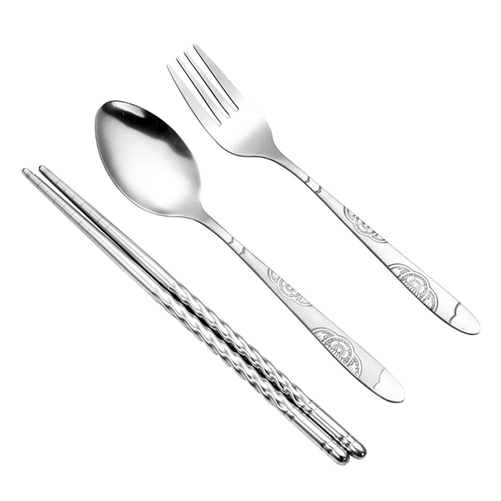 

1 Set Portable Cutlery Spoon Stainless Steel Fork Chopstick Practical Small Bag
