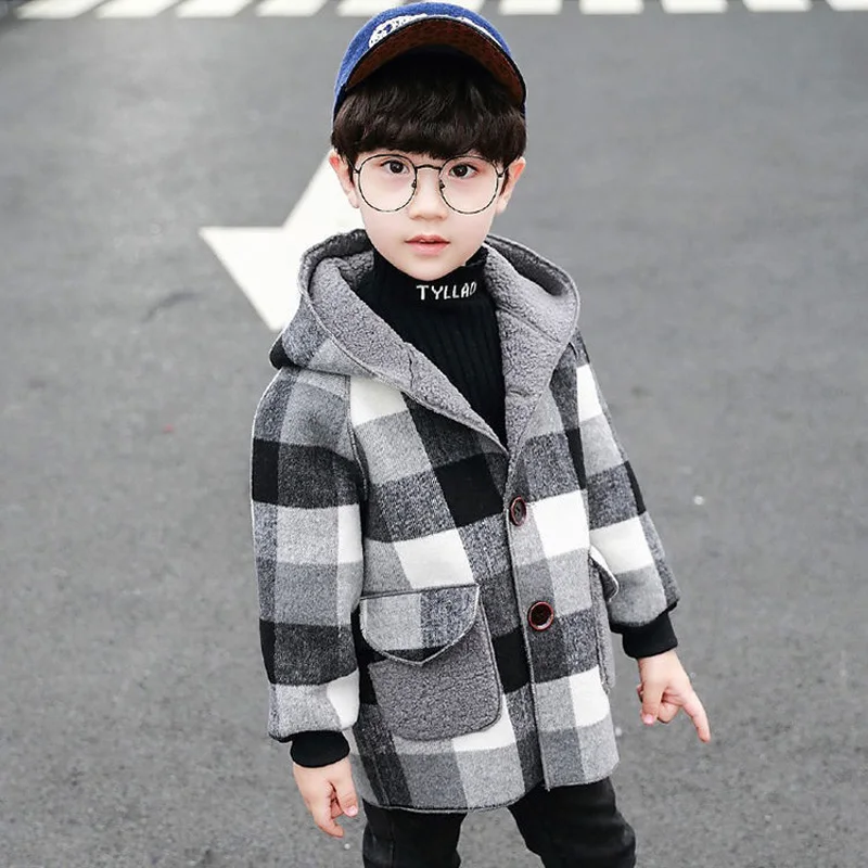 

2021 Autumn Jacket for Boys Children Outwear Girl Wool Coat Kids Hooded Velvet Fleece Windbreaker Long Baby Boy Clothes 2-9Year