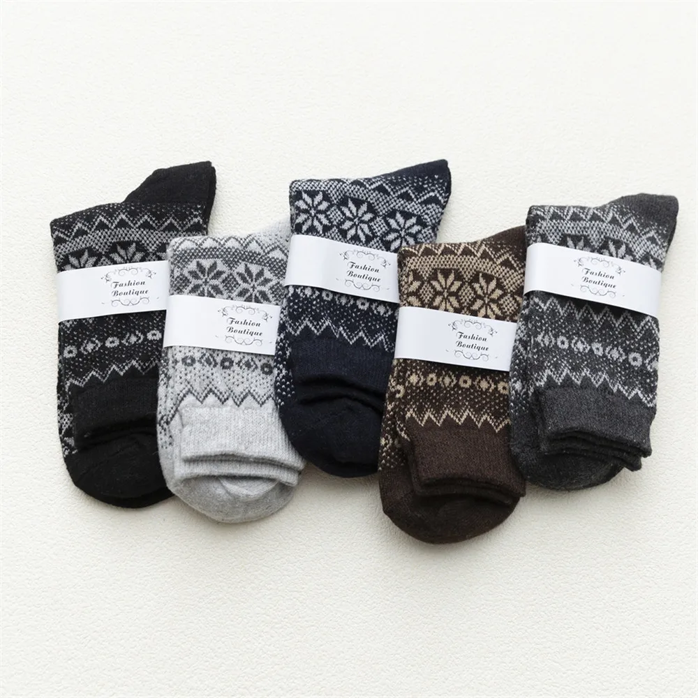 

Winter Rabbit Wool Socks Men's Crew Wool Socks 5 Pairs/set Octagonal Lattice Men's Socks Wholesale