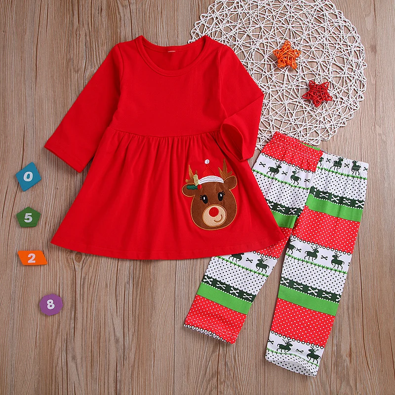 Комплект одежды для маленьких девочек платье с длинными рукавами и штаны