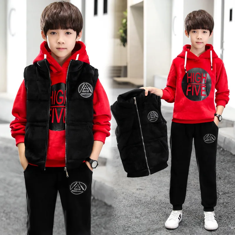 

Children's clothing boy suit winter clothing 2020 new plus velvet thick gold velvet sweater sports autumn and winter