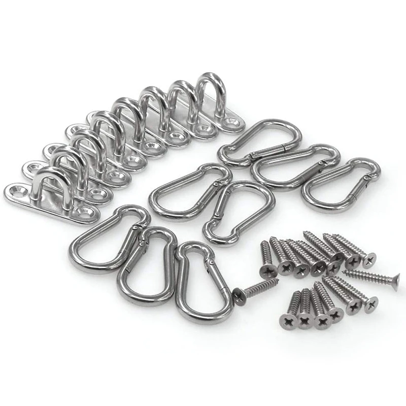 

8 Pcs Stainless Steel Pad Eye Plate U Hooks,8 Pcs Stainless Steel Snap Hook,Marine Hardware Staple Hook Loop with Screw