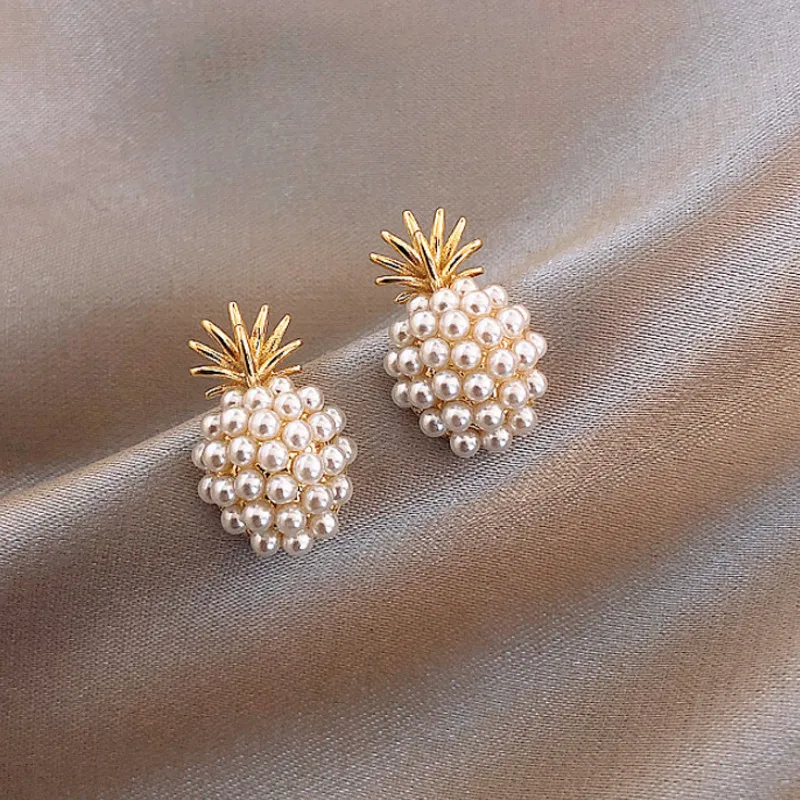 

Creative Pineapple Pearl Stud Earrings Jewelry Accessories 2021