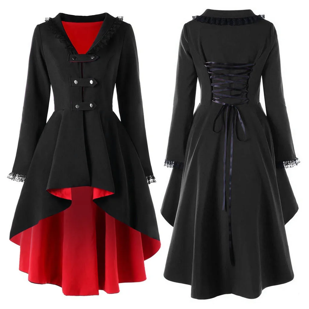 Женский винтажный Тренч средней длины в готическом стиле черный приталенный