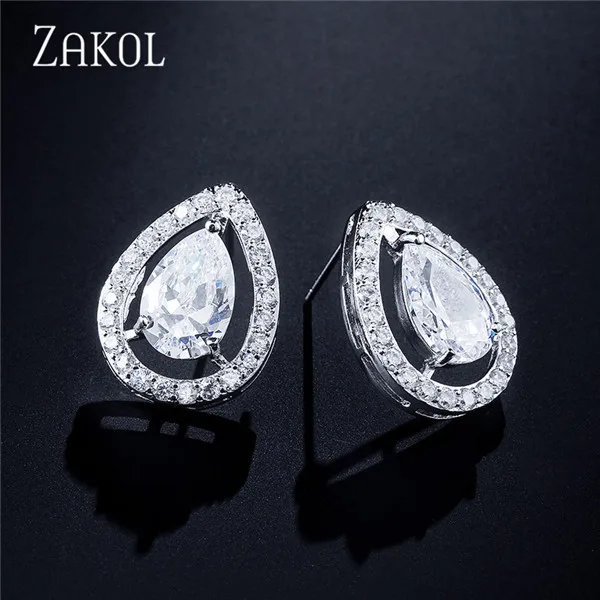 Sliver Color 39 Серьги-гвоздики с каплевидными кристаллами циркония ZAKOL, серьги для женщин, модные свадебные украшения, букле d'oreille FSEP2216 - Окраска металла: Sliver Color 39