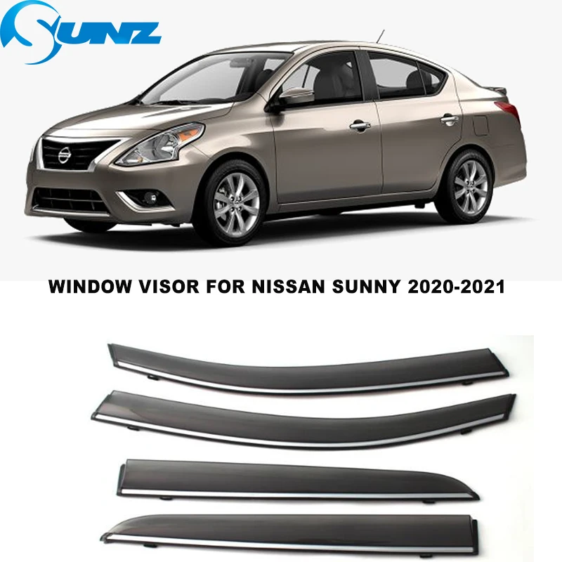 Window Deflectors For Nissan Sunny 2020 2021 4pcs Window Visors Sun Rain Tape On Deflector Wind Rain Guards SUNZ