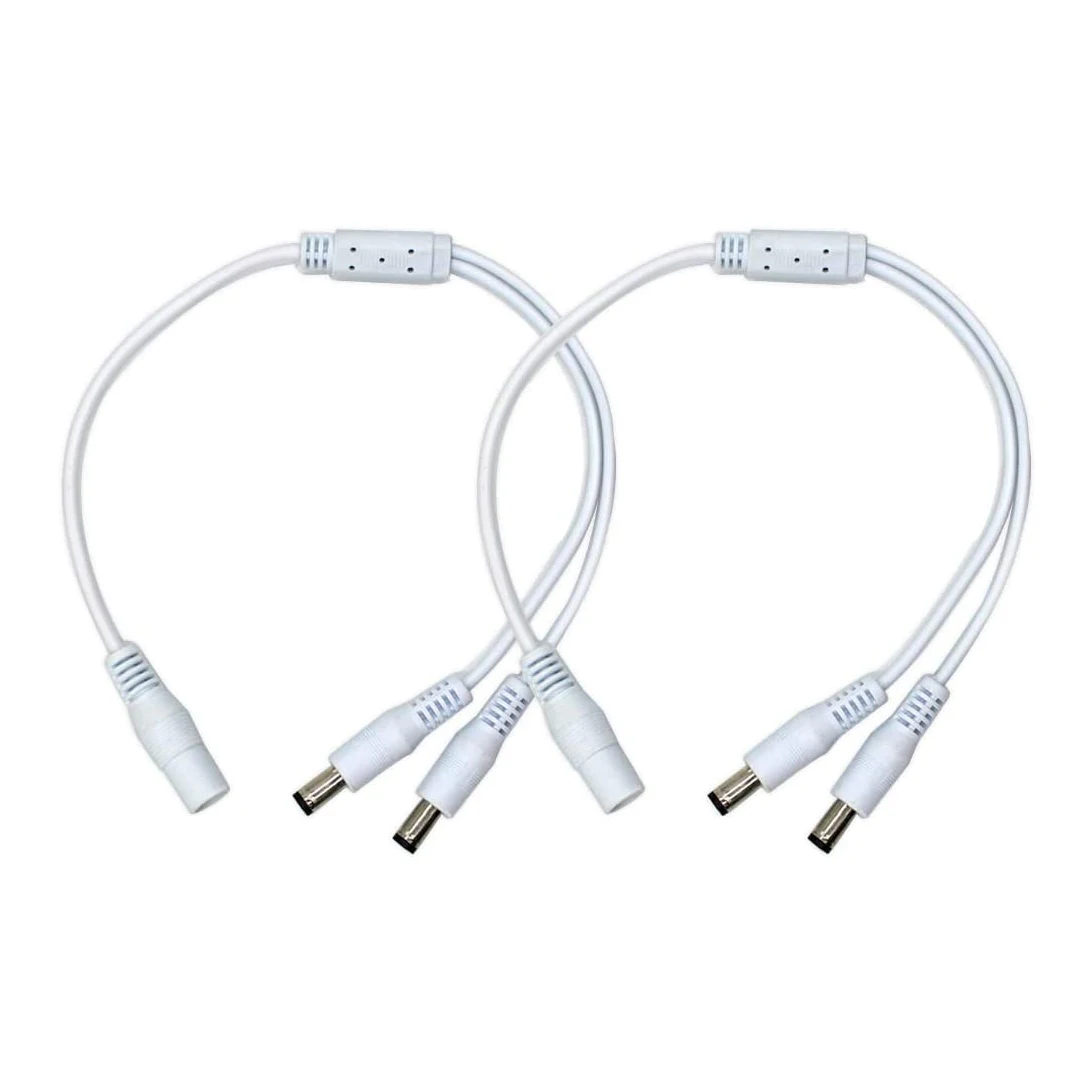 

2Pack White 1 female to 2 male Way DC Power Splitter Cable Barrel Plug 5.5x2.1mm for CCTV Cameras LED Light Strip and more