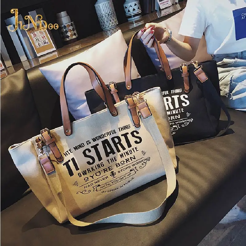 High quality Large Capacity Women Canvas Letter Handbags Tote Bags Female Casual Fashion Solid Shoulder Crossbody Shopping Bags