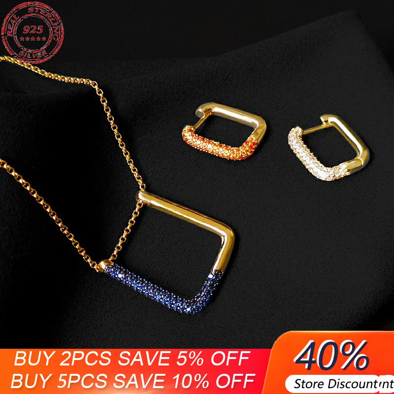 

S925 Sterling Silver Small Earring Necklace, color geometric Earring Necklace, luxury, exquisite fashion temperament jewelry