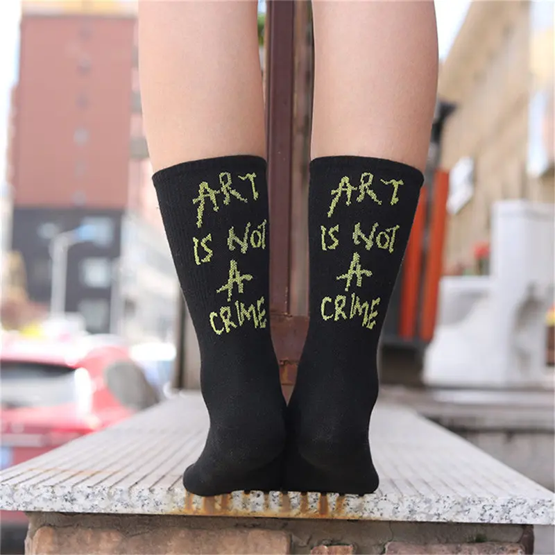 Современные уличные носки в стиле хип-хоп модные летние стильные мягкие забавные носки с надписью для мужчин и женщин mujer - Цвет: ART Black