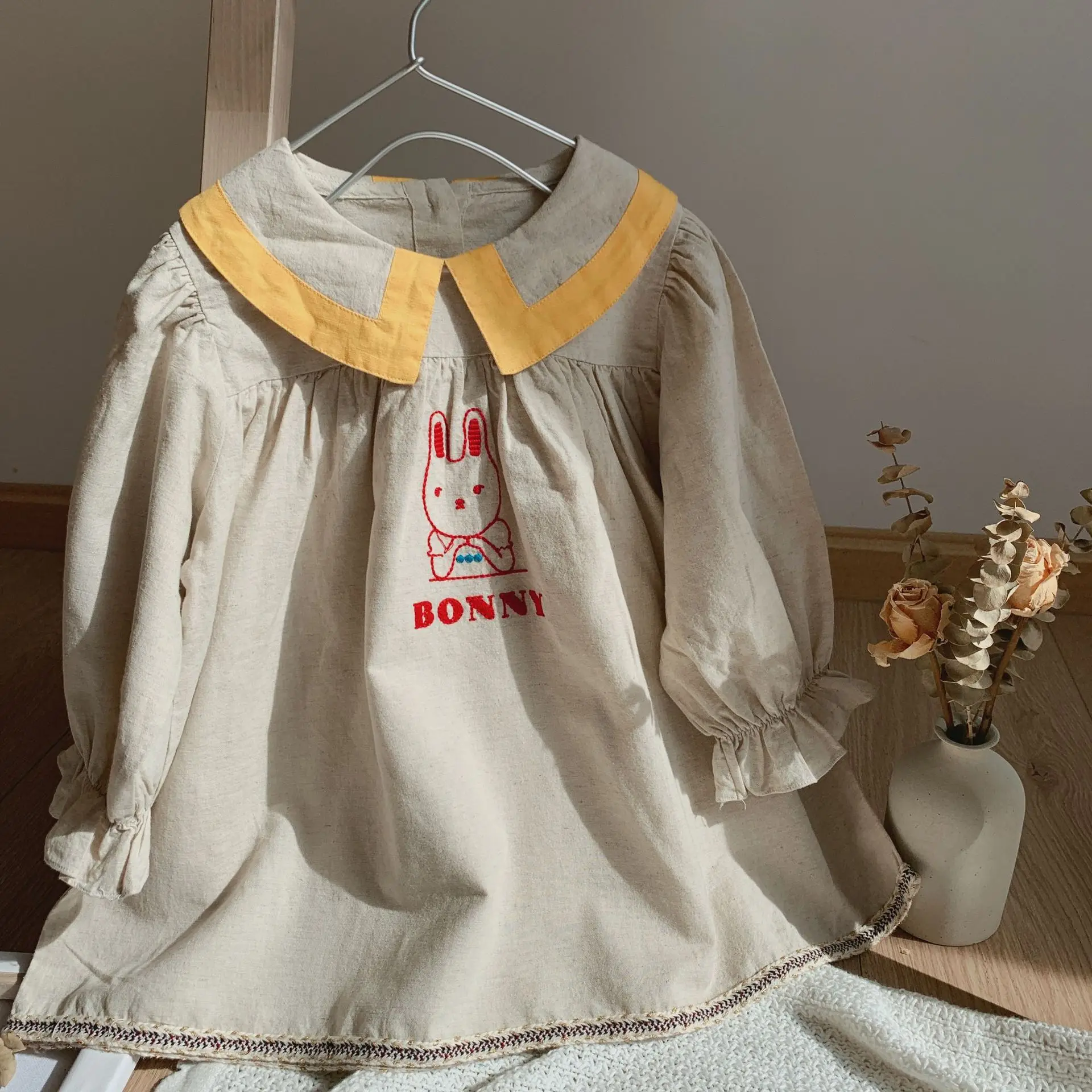 Cute Girl Princess Dress with Long Sleeve Kids Autumn Clothes Rabbit Cartoon Dresses for Babies Outwear Child Pleated | Детская одежда